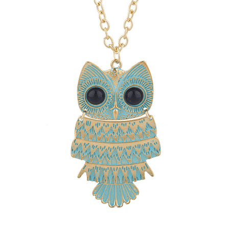 Eyed Owl Pendant - Lux Accessories Gold Tone Black Eye Washed Turquoise Enamel Owl Pendant Necklace