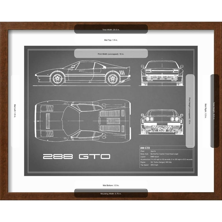 Art.com Ferrari 288-GTO-Grey Art Print by Mark Rogan, Brown Frame