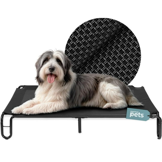 Cama Elevada ESQUIMAL Negro con Malla Transpirable para Perro Grande Interior y Exterior