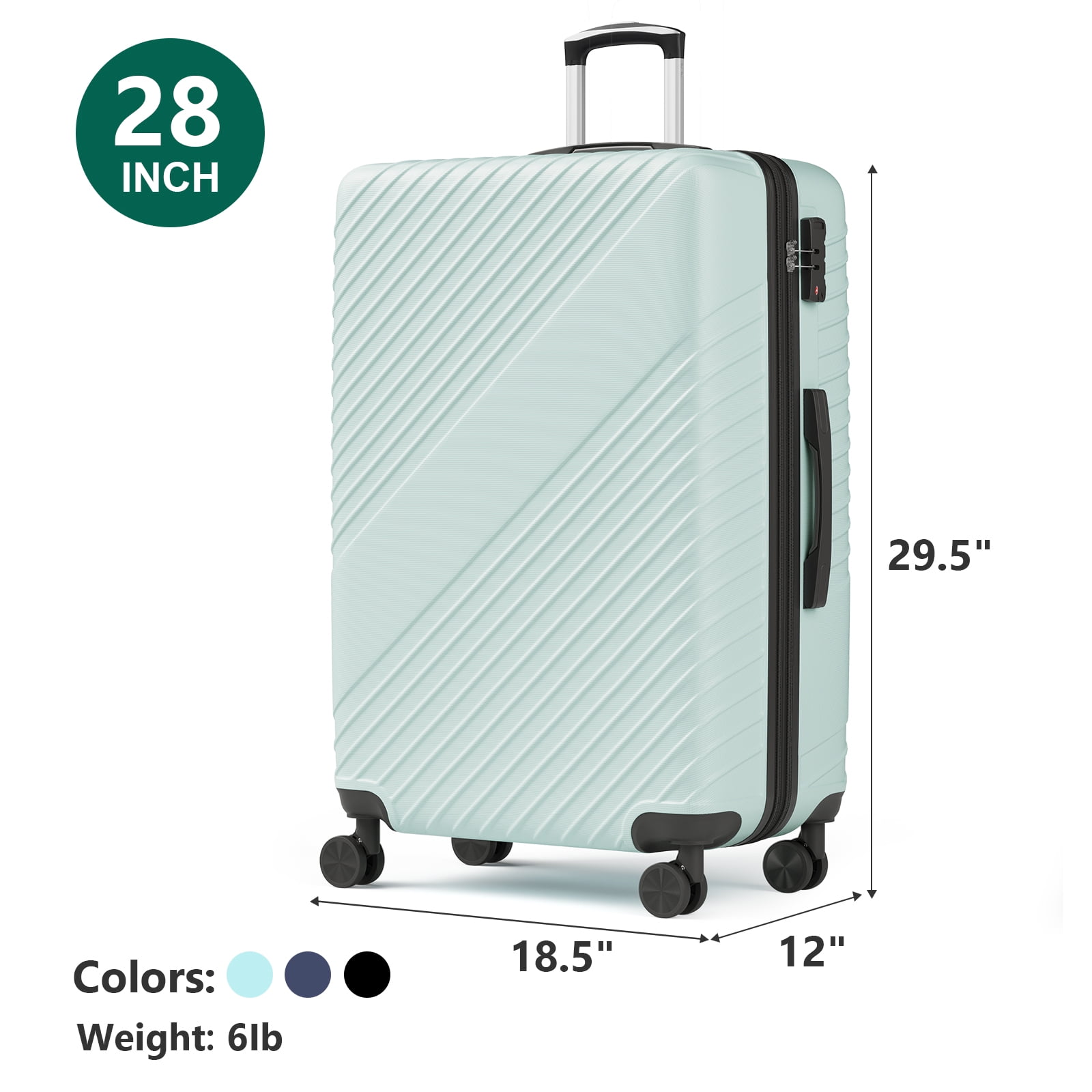 WASUHE 28" Hardside Large Checked Expandable Luggage,Hardshell Suitcase With Divider Pockets,Four 360-Spinner Wheels,Expandable For Up to 15% More Space,With Scratch-Resistant Surface,Green