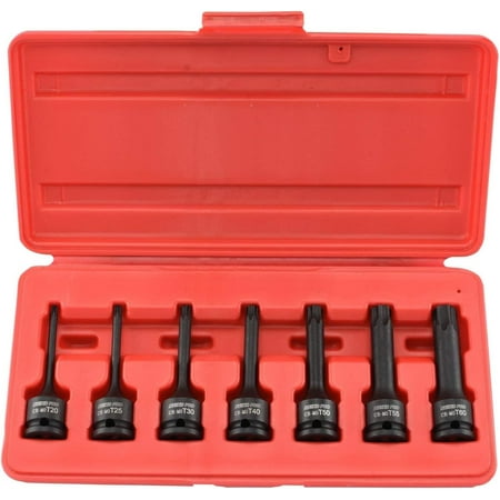 NEIKO 01132B 3/8” Drive Torx Star Driver Bit Socket Set | 7 Piece | T20 to T60 | 3” Length | Cr-Mo Impact Grade