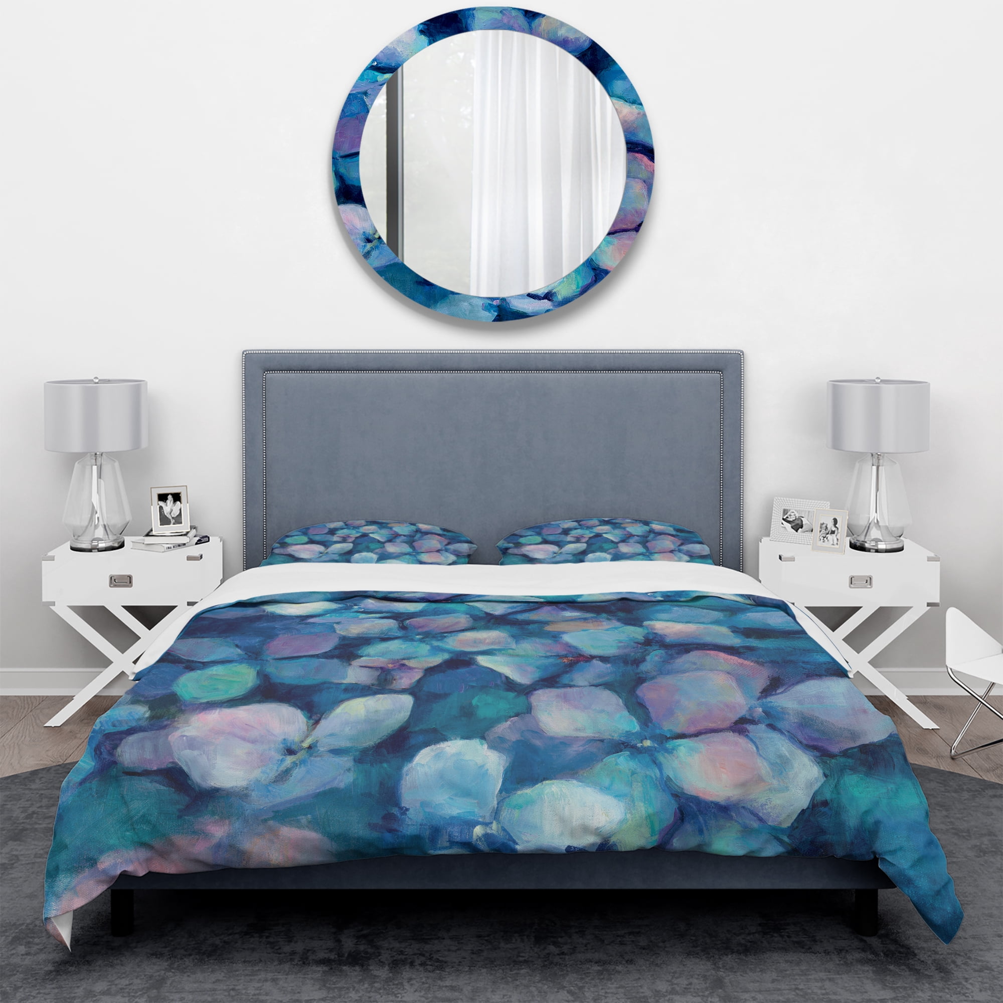 Designart 'Abstract Blue Flower Petals' Geometric Duvet Cover Set