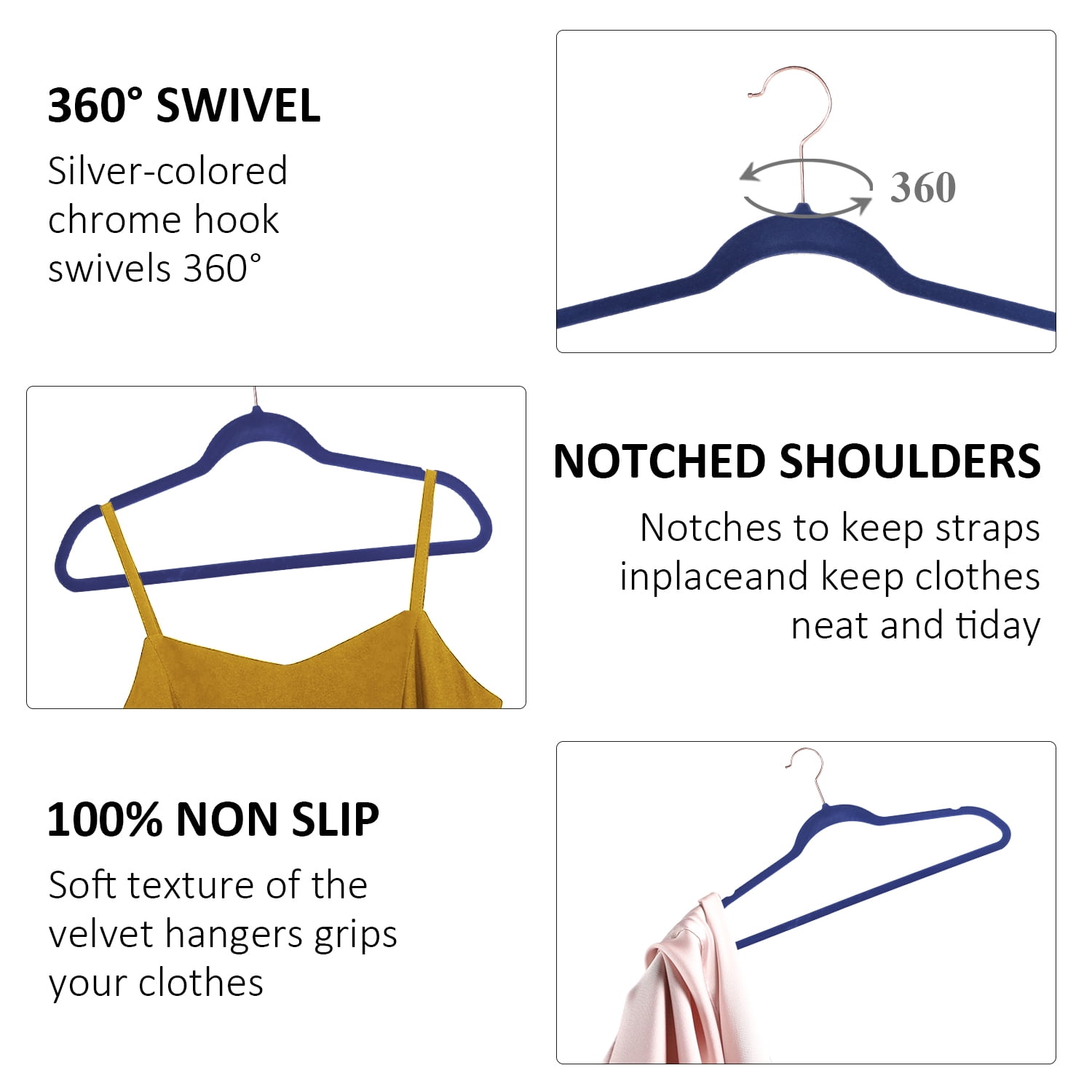 VECELO 25 Pack Velvet Non-Slip Heavy Duty Adult Hangers with 360° Swivel Hook, Ultra-Thin Space Saving Clothes Organizer for Coats Shirts Dresses Closet Storage-Blue