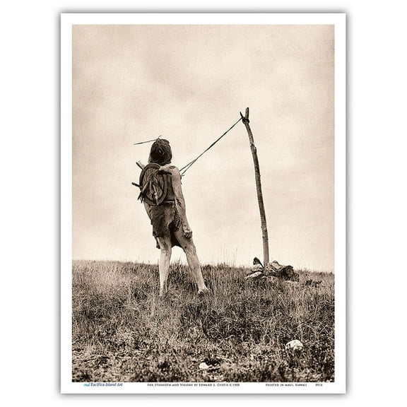 For Strength and Visions - Apsaroke North American Indian - Vintage B&W Historical Photograph by Edward S. Curtis c.1908 - Master Art Print (Unframed) 9in x 12in
