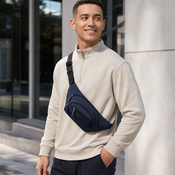 Navy Blue Crossbody Bag, Multi-pocket shoulder chest bag, for walking, travel, hiking, cycling, errands and everyday outdoor use
