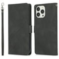 thumbnail image 1 of Skin-Friendly Wallet Case for iPhone 14 Pro Max, Premium PU Leather Shockproof Card Slots Cash Holder Flip Cover with Kickstand Folio Magnetic Clasp Wrist Hand Strap Handbag Case,Black, 1 of 8