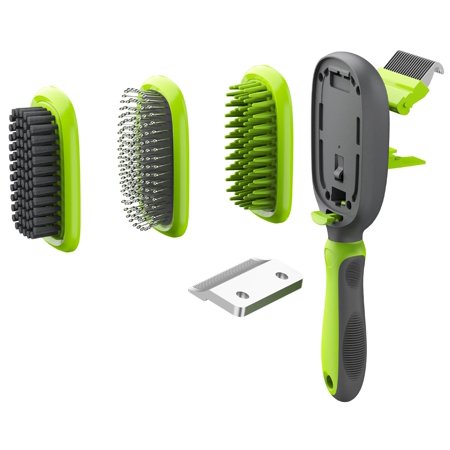 UPC: 0810051331516 | Pet Life ®  Conversion  5-in-1 Interchangeable Dematting and Deshedding Bristle Pin and Massage Grooming Pet Comb