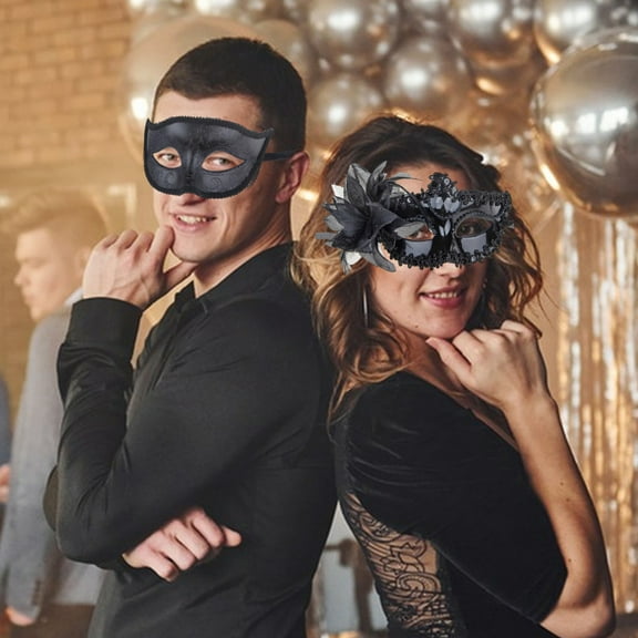 Tejiojio Couple Masquerade Masks Polyvinyl Chloride Party Mask Halloween Costume Mask Mardi Gras Mask for Couples Women and Men