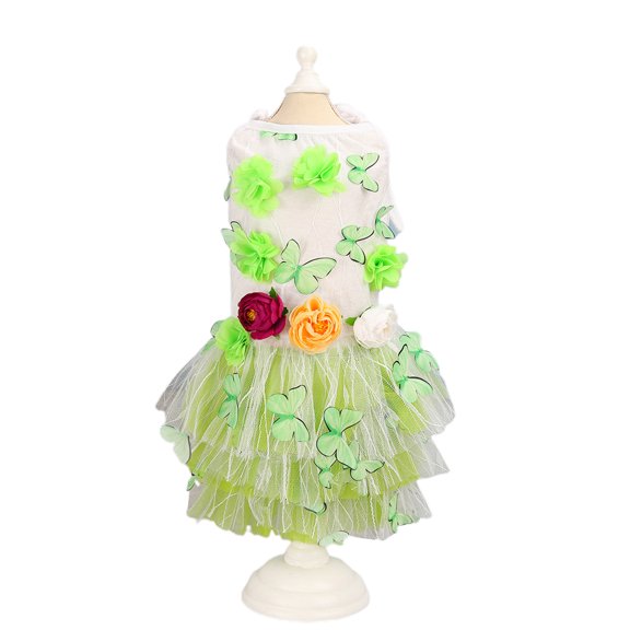 Dog Dress 3D Butterfly Flower Decor Breathable Casual Wear Pet Suspender Skirt Puppy Sleeveless Clothes for Party