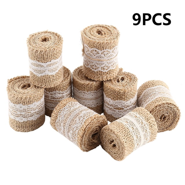 9PCS X1M Trims Tape Jute Burlap Rustic Wedding Party Natural Hessian Ribbon Lace
