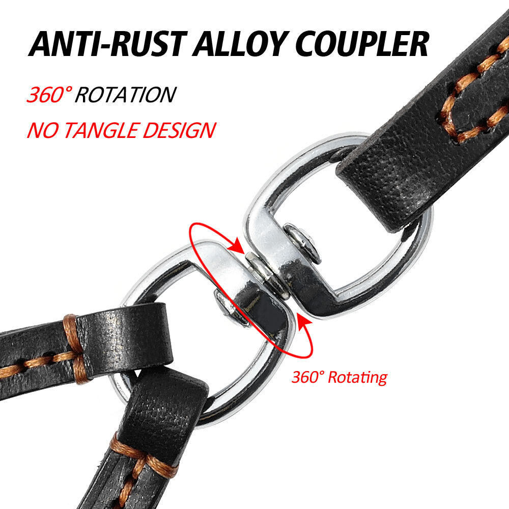 Didog 2 Way Real Leather Dog Double Leash Coupler Leashes for Two Twin Dogs Black Brown