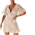thumbnail image 1 of Vestido de tirantes de eslabones de cadena de color sólido de manga corta con cuello en V de moda de verano para mujer Fridja  yut3648, 1 of 9