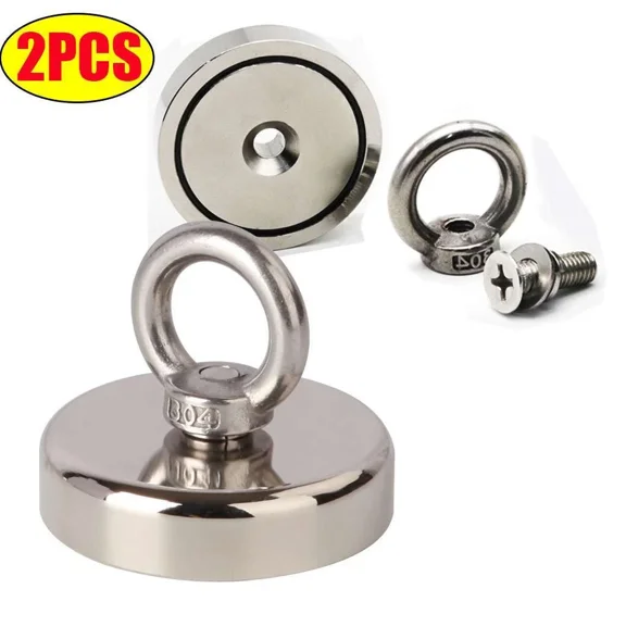2X 48Mm Neodymium Fishing Magnets 200Lbs Pulling Force Strong Round Rare Earth