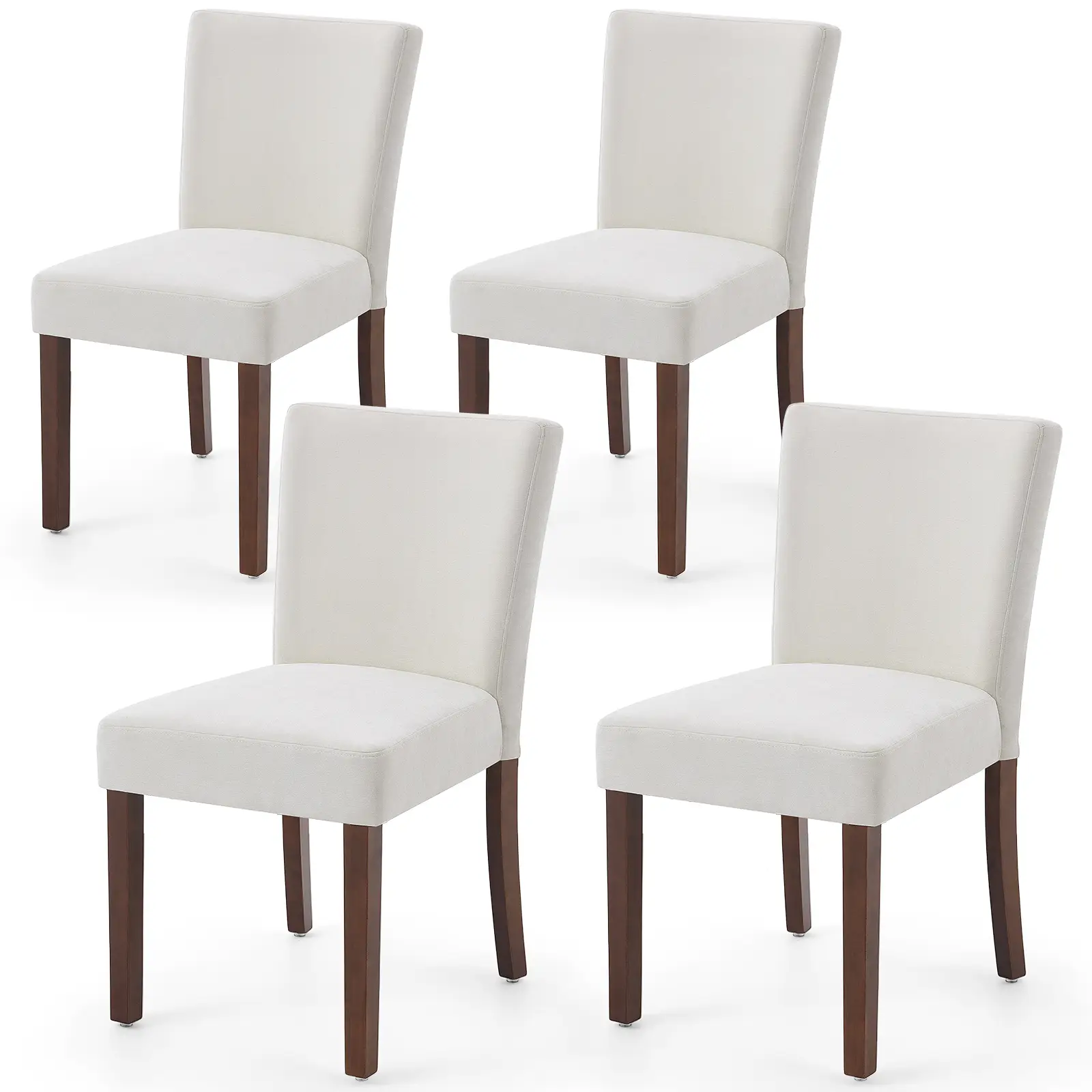 Firmoz Set of 4 Fabric Dining Chairs, Parsons Modern Kitchen Chairs with Wood Legs, White