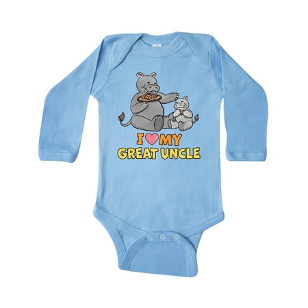 

Inktastic I Love My Great Uncle Hippos Gift Baby Boy or Baby Girl Long Sleeve Bodysuit
