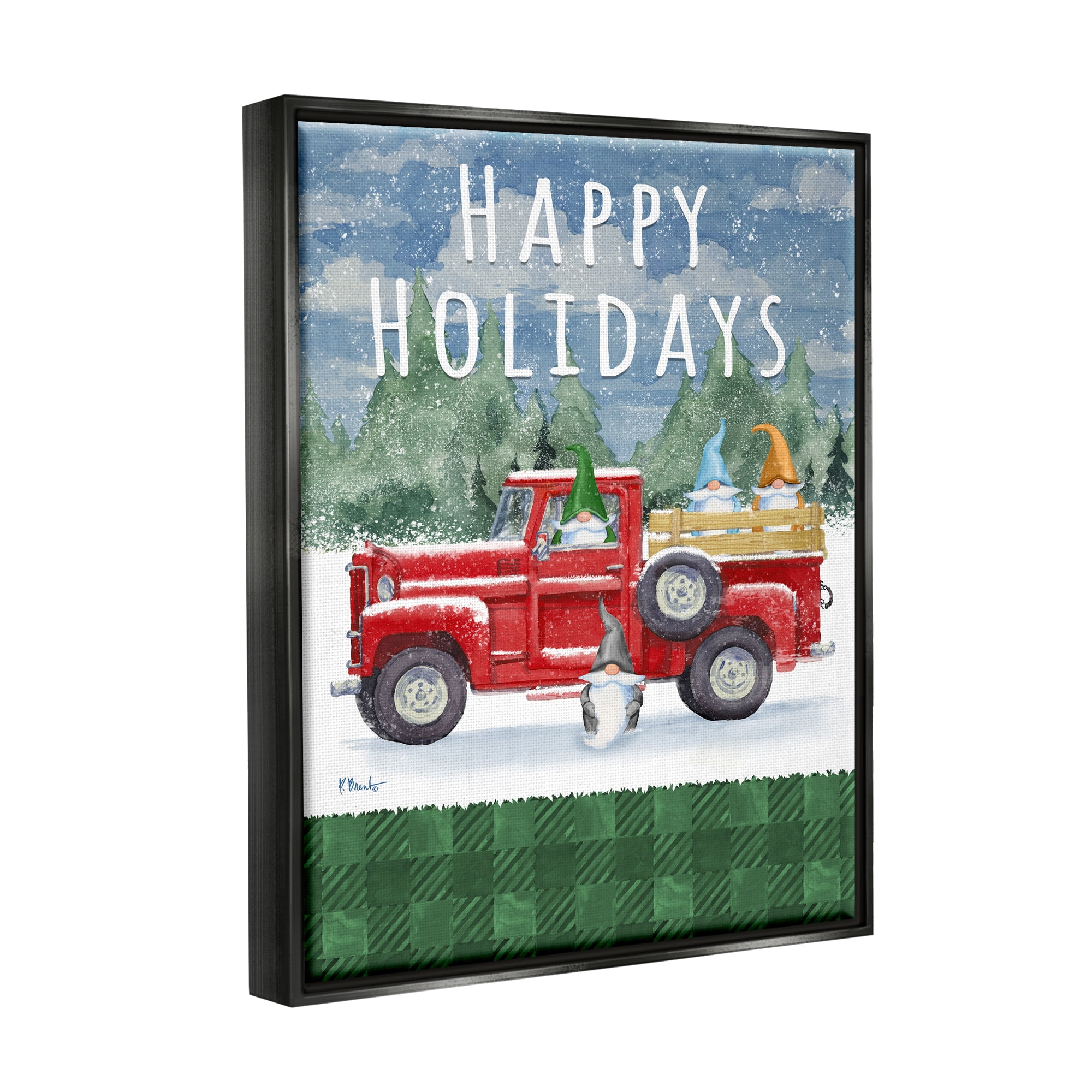 Stupell Industries Happy Holidays Truck Holiday Painting Black Floater Framed Art Print Wall Art, 17 x 21