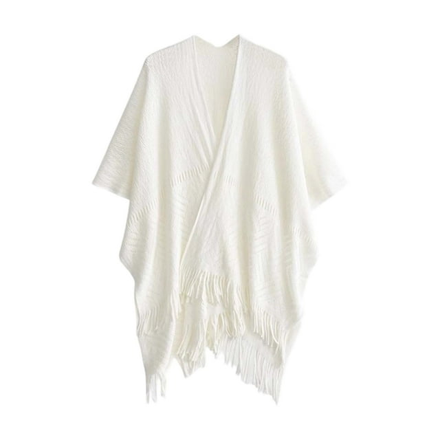 Mode Automne pour Femmes Châle Tricoté à Franges Long Grande Taille Automne et Hiver Cape de Cou, Couleur : Blanc
