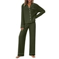 thumbnail image 2 of QATAINLAV Womens Pajama Sets Long Sleeve Ribbed Knit Lounge Set Button Down Shirts and Wide Leg Pants with Pockets 2 Piece Casual Outfits, Green, S, 2 of 6