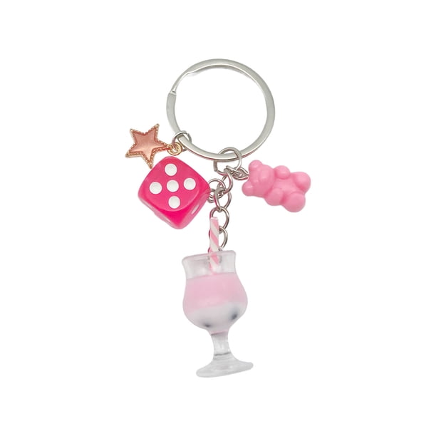 Llavero Creative de resina rosa con forma de oso de caramelo, taza para bebidas