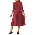 thumbnail image 3 of INSPIRE CHIC Women's Elegant Work Dress 3/4 Sleeve Pleated Round Neck Swing Midi Dress XS Dark Red, 3 of 6