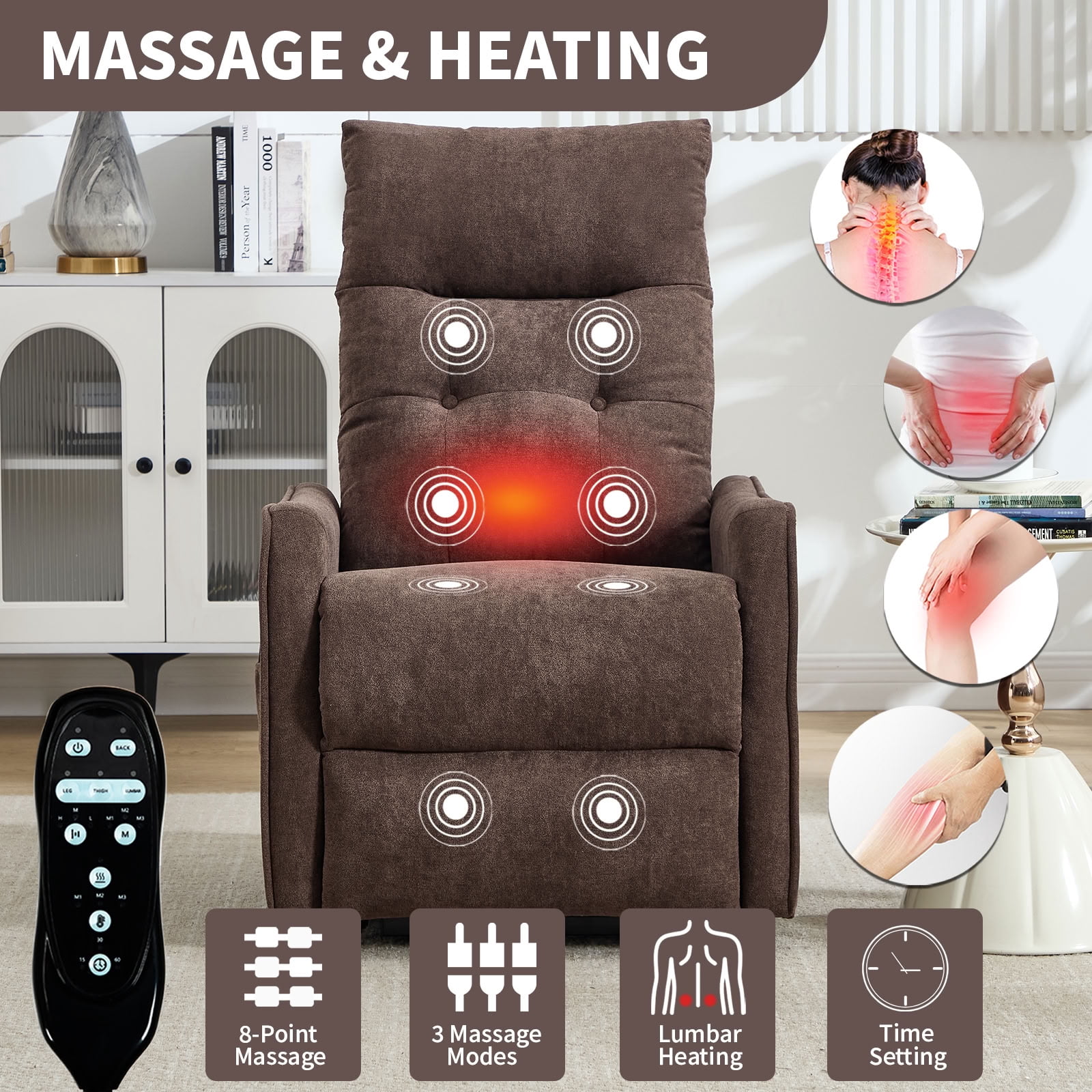 MAYEERTY Chenille Power Lift Recliner Chair for Elderly, Single Motor Electric Lift Chair with 8-Point Massage & Lumbar Heat, USB Charging Port, for Living Room Bedroom