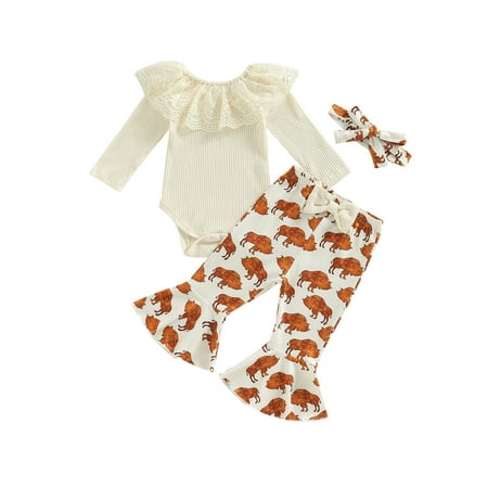 

Canis Newborn Baby Girls Cotton Tops Romper Floral Pants 3Pcs Outfits Set Clothes