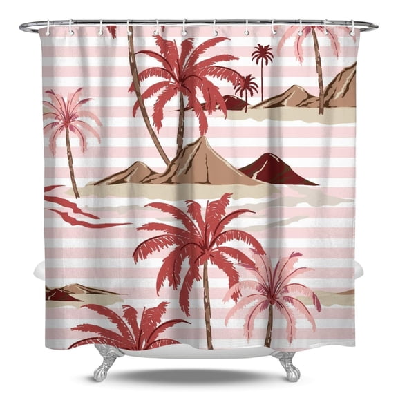 Nautical Tropical Hawaiian Island Shower Curtain, Waterproof Fabric, Machine Washable, Hooks Included, Coastal Paradise and Beach Vacation Bathroom Decor