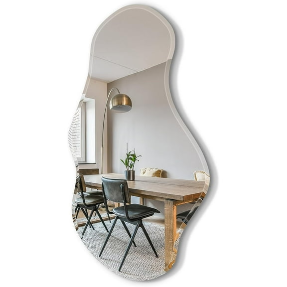 USHOWER 20×36" Frameless Wavy Mirror – Beveled & Polished Edge, Irregular Decorative Glass for Bathroom, Bedroom, Entryway, Living Room