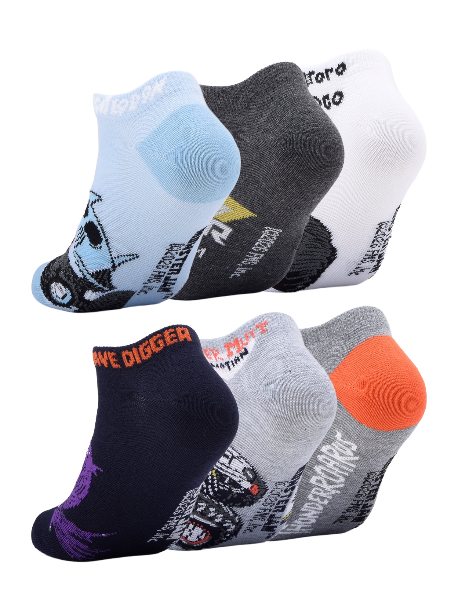 Monster Jam Boys No Show Socks, 6-Pack, Size Large
