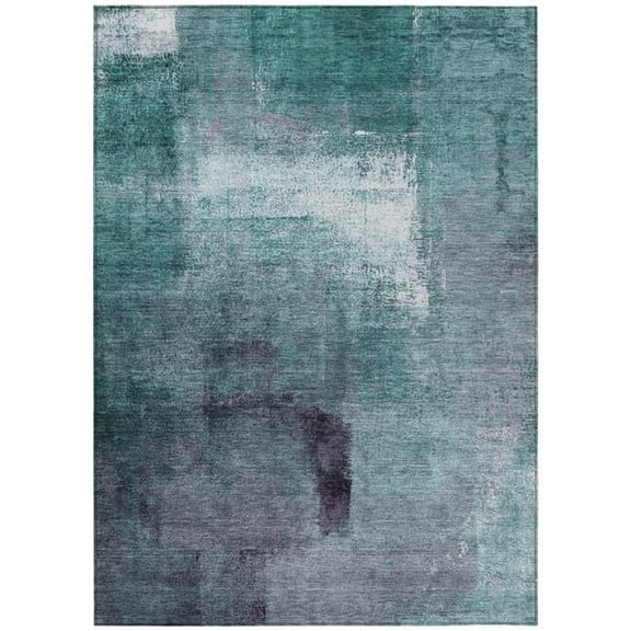 HomeRoots 586952 9 x 12 ft. Abstract Washable Indoor & Outdoor Rectangle Area Rug, Teal Blue, Aqua & Ivory