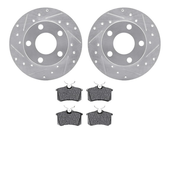 Dynamic Friction Company Rear Brake Rotors-Drilled and Slotted-Silver with 5000 Advanced Brake Pads 7502-74022