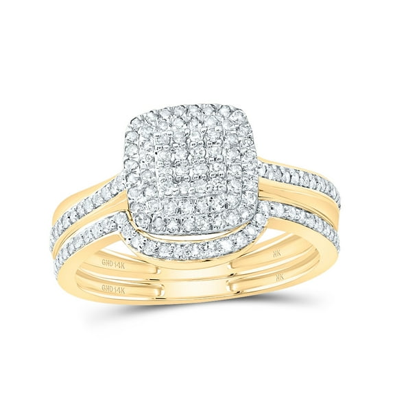 14kt Yellow Gold 3/8 Cttw Natural Diamond Fashion Cushion Wedding Engagement Anniversary Bridal Set, Women Size: 5-9