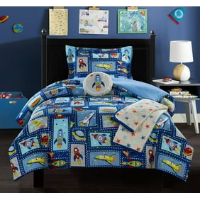 6 Piece Kids Blue Sun Moon Stars Comforter Set Outer Space Galaxy