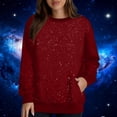 thumbnail image 4 of YLSDY Men Crewneck Sweatshirts Casual Long Sleeve Fleece Sequined Pullover Fashion Fall Outfits Soild Color Loose Fit Shirts Basic Top Red S, 4 of 6