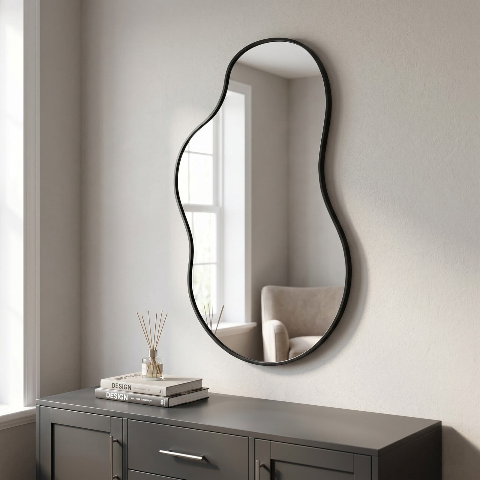 Gleamira 20"x32" Irregular Wall Mirror Asymmetrical Vanity Mirror Wall Decor Mirror, Black