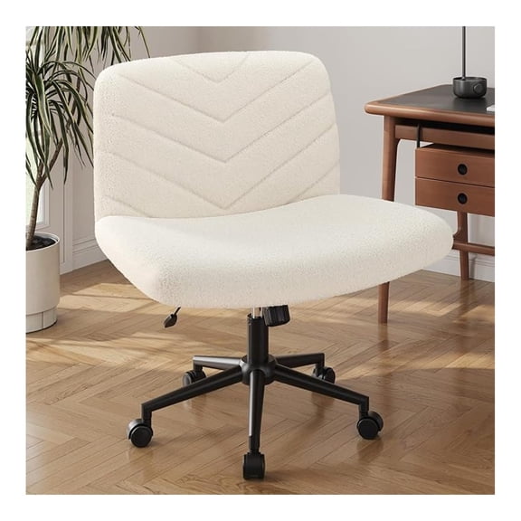 Wide Criss Cross Legged Office Desk Chair with No Wheels, Vanity Comfy Swivel Computer Chairs for Home Office Reading Makeup,