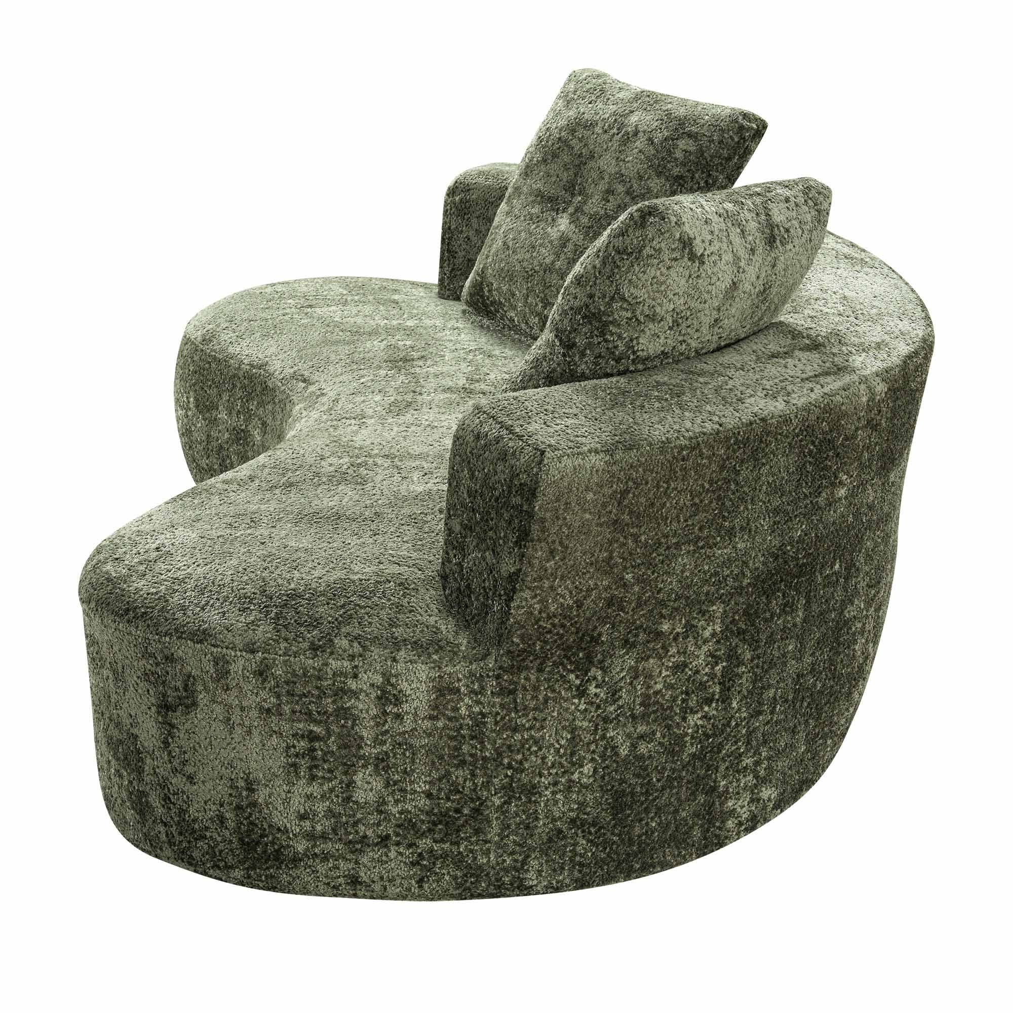 Lunale Curved Boneless Sofa, Modern 3 Seater Cloud Couch, No Assembly Required, Chenille Floor Sofa for Living Room, Green