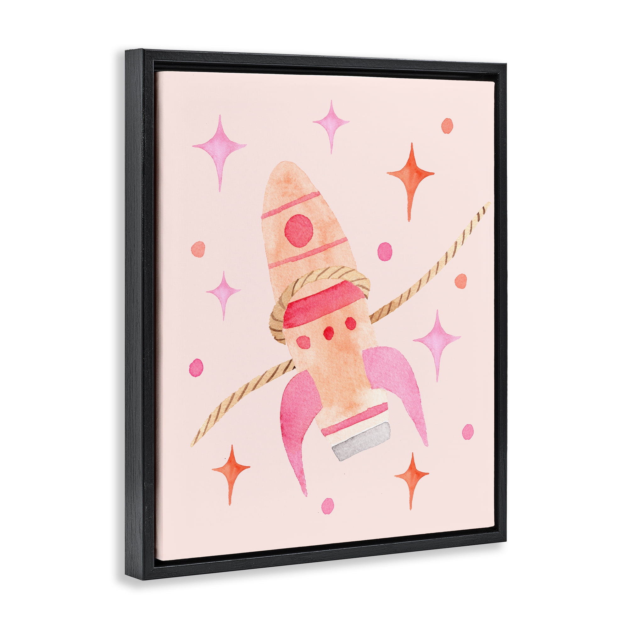 Lasso Rocket Ship Black Framed Floater Canvas Wall Art, design by Nina Jacobs
