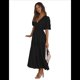 thumbnail image 3 of Vestido Midi Fluido de Corte A con Escote en V Profundo, Corta Abullonada, Cintura Alta Elástica y para Mujer Negro S, 3 of 9