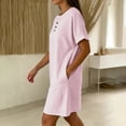 thumbnail image 6 of Blmnix Striped Dress Woman Dress Shift Button Down with Pockets Under Dress Crew Neck Short Sleeve Mini Pink Adaptable Spring Dresses for Women XXXL, 6 of 7