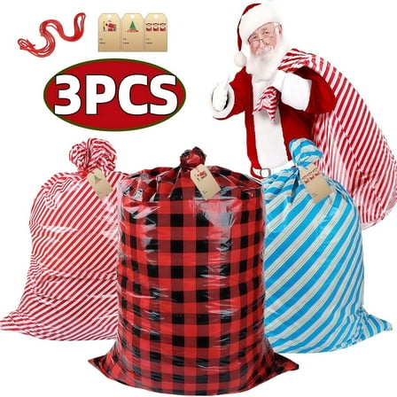 Christmas Gift Bag Christmas Large Plastic Bag Jumbo Gift Bag 36*56in Santa Claus Gift Bag with Rope for Christmas Party Gifts & Supplies