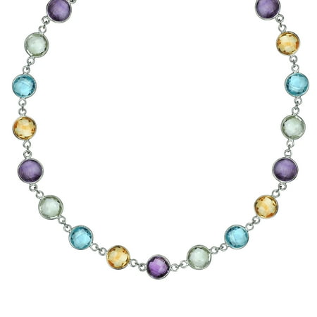 Amethyst Necklaces For Women Amethyst, Topaz, and Citrine Multi-Gemstone Bezel Set Necklace in Sterling Silver (45 Carat), 18