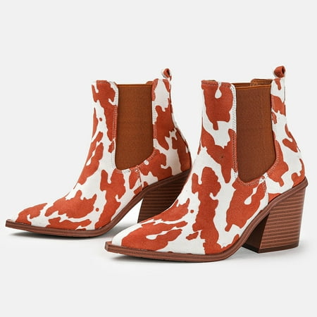 

Women Ankle Boots Autumn And Winter Fashion Comfortable Pattern Pointed Toe Heel Square Heel Slip On