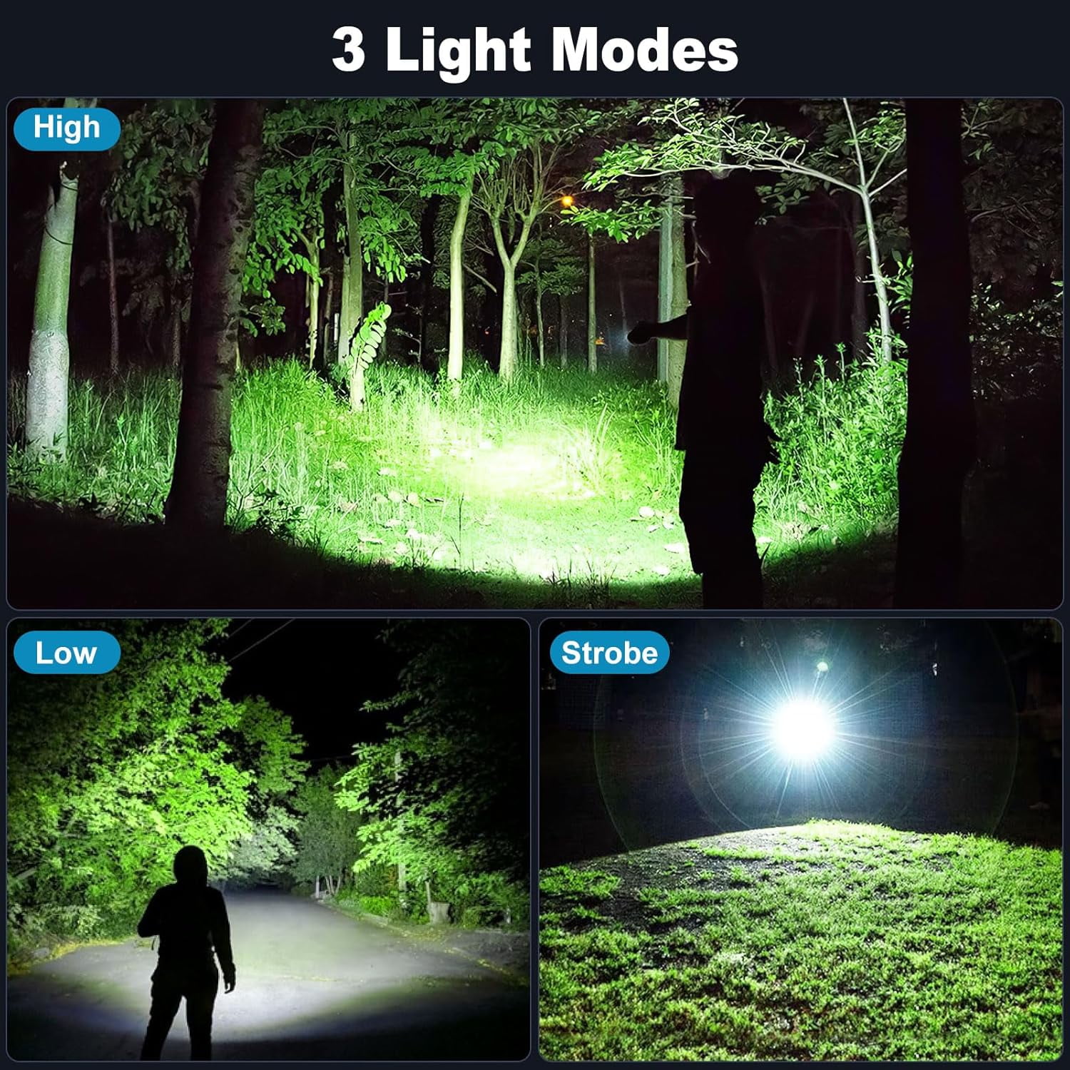 3 Pack Rechargeable Flashlights 990000 High Lumens, Super Bright LED Flash Light with 3 Light Modes, High Power Flashlight with Charging Cables, IPX7 Waterproof for Camping, Outdoor, Home