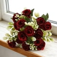 thumbnail image 4 of 15 Stem Artificial Rose Bouquet Burgundy Deep Red Flowers for Home Decor Wedding Centerpieces, 4 of 4