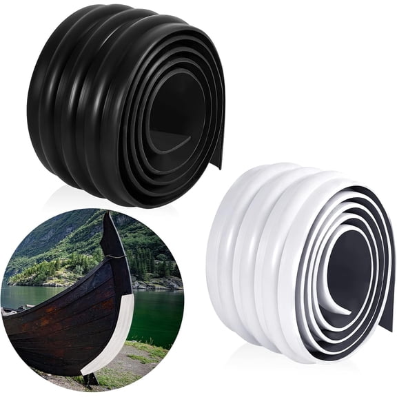 2 Rolls Self Adhesive DIY Keel Guard for Fiberglass and Aluminum Boats Protector Kayaks Accessories, Black, White (118 x 2 Inch)