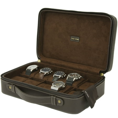 - Watch Case- 10 Timepieces Briefcase Design in Leather Brown with Contasting Stitching and Handle