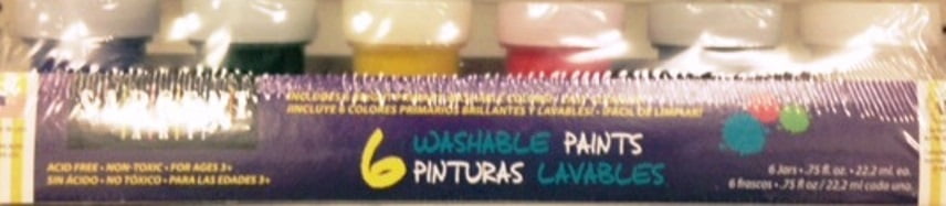 Sargent Art Washable Primary Paint, 6 Count