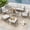 7PCS/Leg Chairs+3-Seat Sofa-Gray, variant on HAPPATIO Patio Outdoor Furniture Set - 7 Pieces Aluminum Outdoor Conversation Set Includes 1 Loveseat, 1 Coffee Table, 1 Side Table, 2 Armchairs, and 2 Ottomans for Porch, Lawn (Brown)