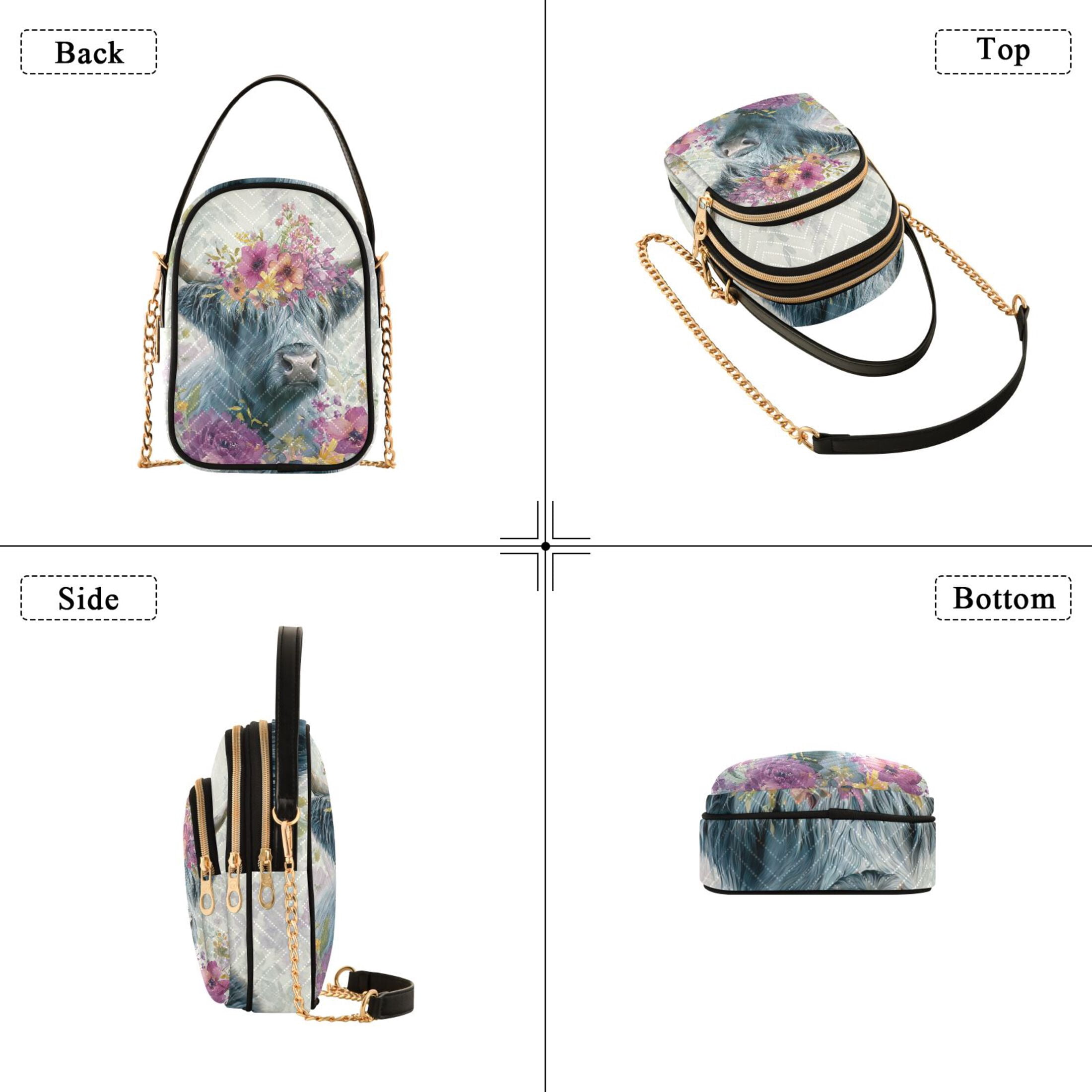 Quilted Women's Crossbody Bag Purses and Handbags with Detachable Leather Strap Highland Cow with Wildflowers